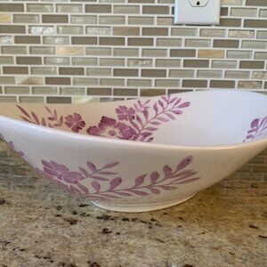 Farval Floral Ceramic Serving Bowl Pink Lilac Ivory Vintage Salad Oval Portugal